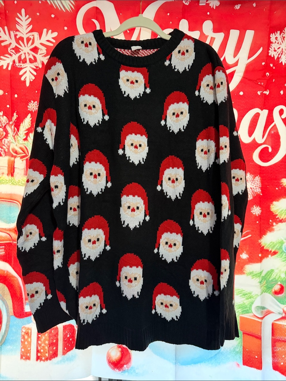 Men's Black Santa Pattern Holiday Sweater